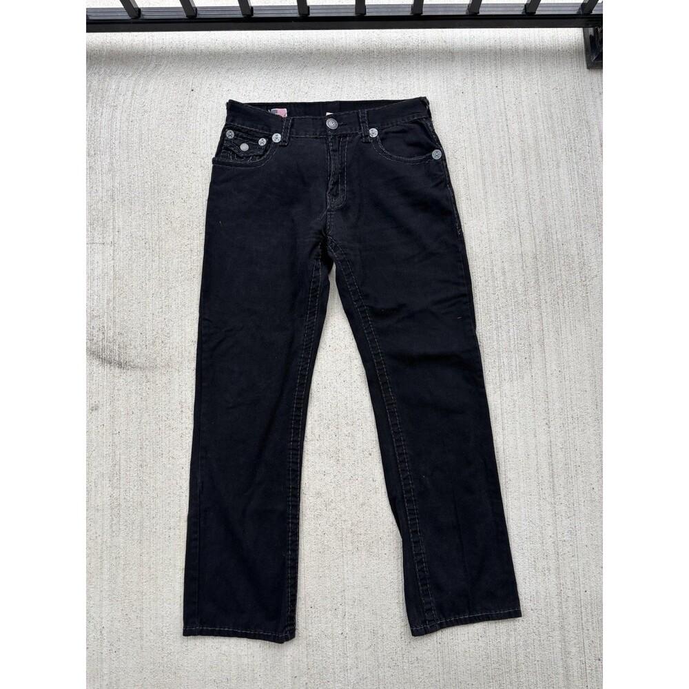 True Religion Ricky Super T Black Denim Size 34 Straight Leg Distressed Grunge